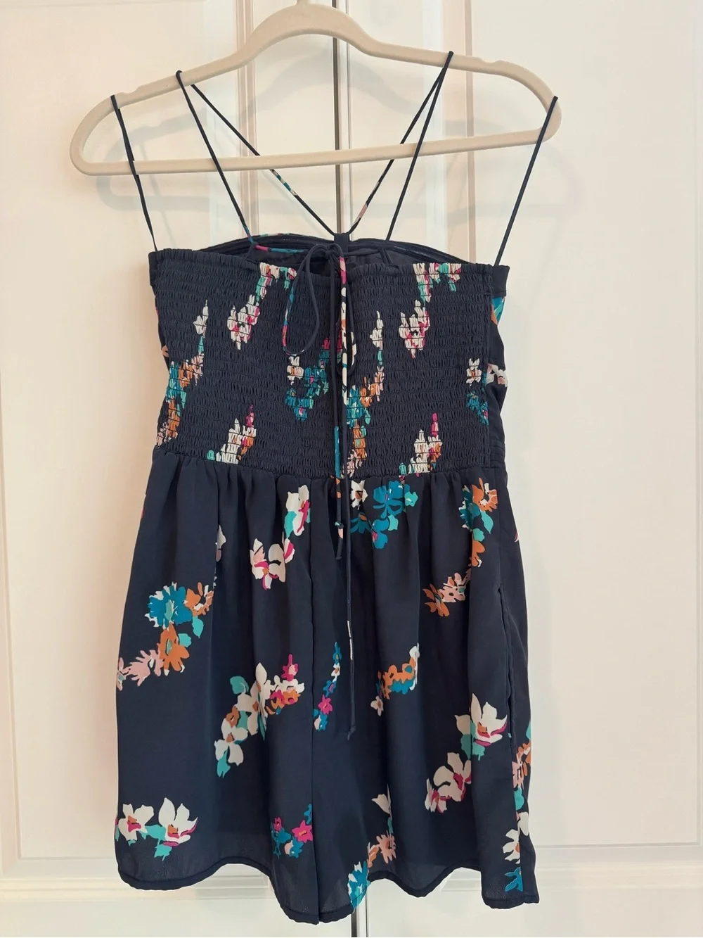 American Eagle Outfitters Navy Floral Summer Romper with Pockets - Picture 4 of 7